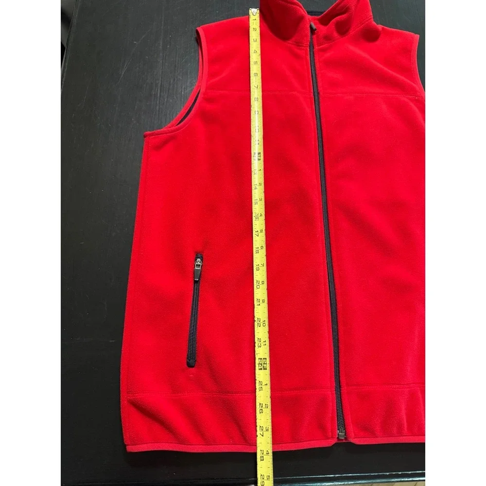 Lands End Mens Fleece Vest Red Full Zip Sleeveless Jacket Pockets Large